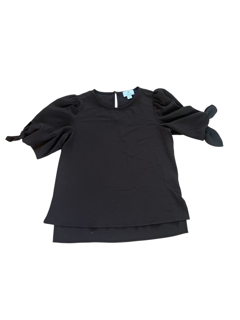 CeCe Black Puff-Sleeve Bow Detail Top